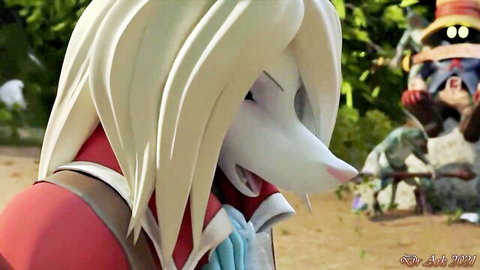 Animated Freya giving oral sex to protect friends in fantasy scene