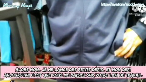 French amateur in gray hoodie teases workplace fuck challenge