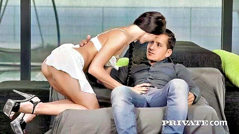 Lovenia Lux in white lingerie seducing man intimately