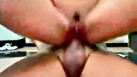 Close-up of hands spreading wet pussy lips wide open exposing pink clit and hole in kitchen