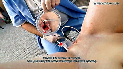 Melanie in explicit gyno exam with speculum revealing tight vaginal opening