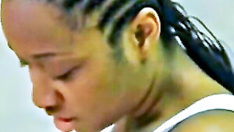Amber Steel close-up portrait in ebony prison lesbian scene with Imani Rose