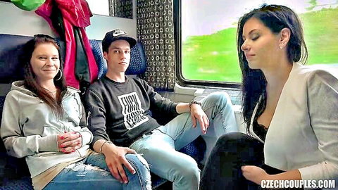 Alex Black joins young couple for swinger action on train