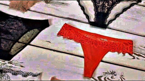 Helena Price sheer lace lingerie preview in red thong and black panties