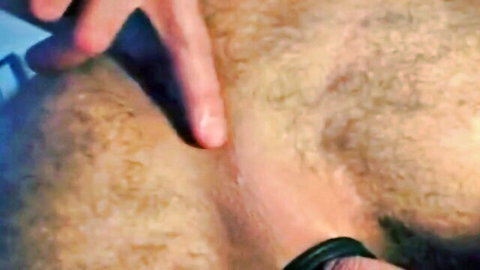 Hairy man's tight asshole fingered intensely by hand in gay anal play