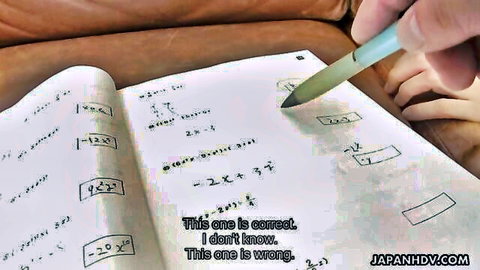 Mika Shindo studying math notebook in JAV scene