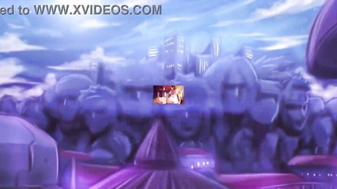 Hentai girl with pink hair drools cum from open mouth in ecstatic face amid purple monster cityscape