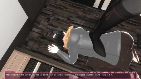Woman bent over in station exposing ass in grey outfit and black stockings