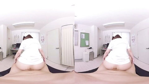 POV of sexy Japanese nurse's bare juicy ass cheeks on lap in white uniform medical clinic VR