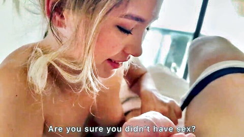 Blonde woman questions intimate moment with partner in lesbian bed scene