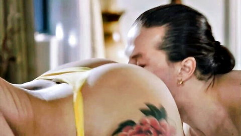 Curvy MILF with big ass in yellow thong gets worshipped by man