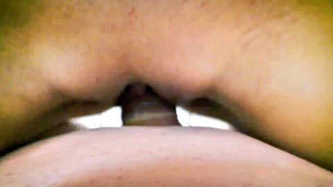 POV closeup of hard cock penetrating wet hairy pussy with spread labia