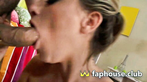 Blonde babe giving intense oral sex, close-up blowjob in uncensored XXX scene