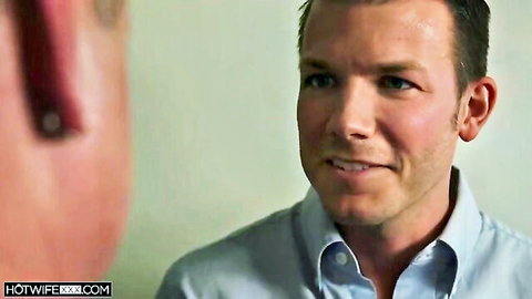 Smirking guy in blue shirt gets ear licked by pierced tongue sensually