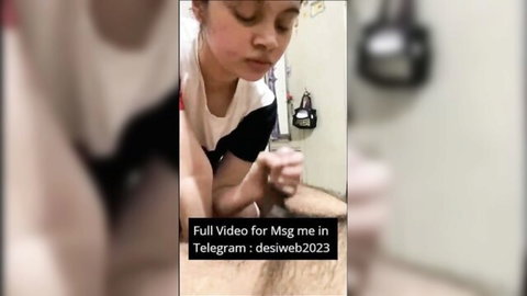 Amateur Indian brunette closeup teasing blowjob with hand near wet lips