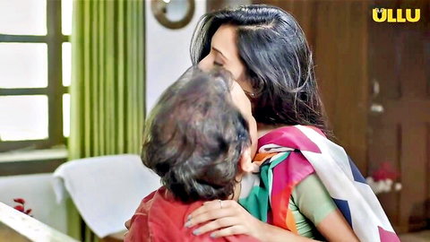 Indian women in saree embracing passionately, erotic lesbian hug scene