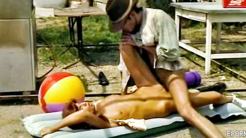 Outdoor redneck sex with nude redhead teen spread eagle on air mattress