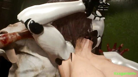 Haydee mod in Resident Evil 2 nude Licker monster grab