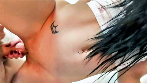 Delilah Dagger flaunting crown tattoo in white lingerie tease