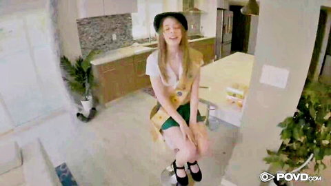 Michelle Anthony teases butthole in scout skirt, POV ass wink