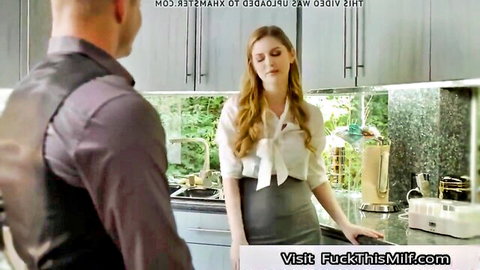 Bunny Colby real estate agent in sexy blouse and skirt kitchen tease