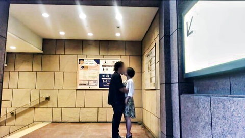Japanese couple in intimate public embrace, mistress creampie JAV scene