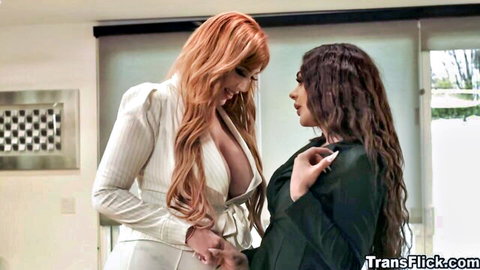 Lauren Phillips in white suit intimately questions brunette Eva