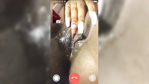 Blurry FaceTime solo masturbation with white-nailed hand and wet skin