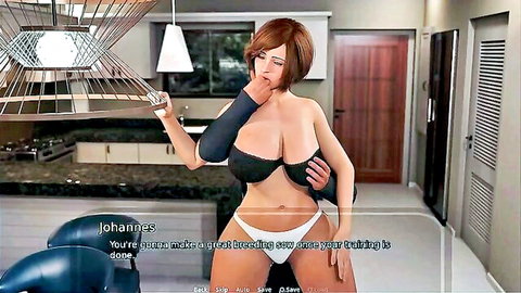 Busty redhead Jamila topless with Johannes in intimate kitchen moment