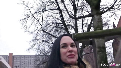 Lena dirty MILF street casting for rough fuck, German Scout
