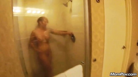 Mommy Luna topless in steamy shower behind the scenes