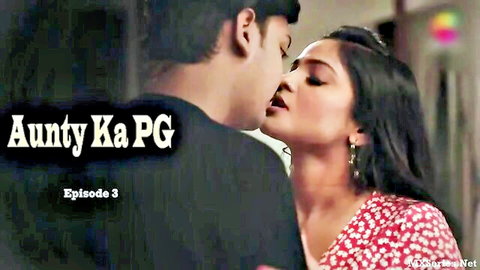 Indian aunty in passionate kiss with young man in floral dress, PG episode 3