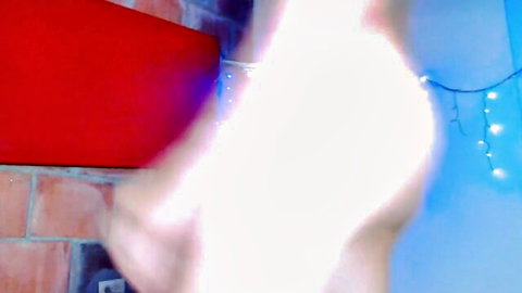 Blurry silhouette of naked guy in blue-lit room, hot amateur male solo tease