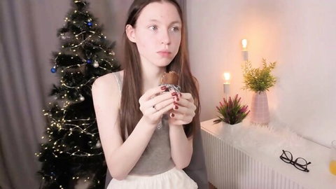 Skybounty skinny Chaturbate camgirl in tank top skirt Christmas tease