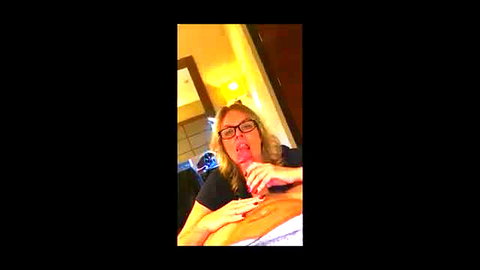Blonde milf in glasses deepthroats pink dildo amateur blowjob