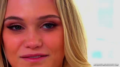 Stunning blonde smiling seductively, Jacquie et Michel Elite close-up