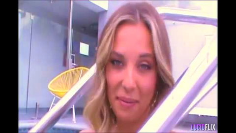 Millie Morgan blonde topless poolside tease LucidFlix