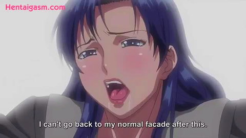 Blue-haired hentai girl ahegao face tongue out in ecstasy