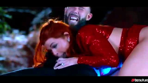 Layla redhead in shiny red sequin dress doggy style fucked