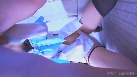 Sexy Japanese fox nurse cosplay spreads legs in POV upskirt