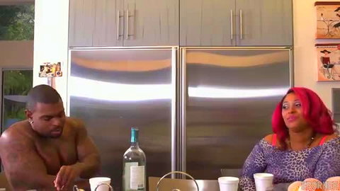 Rico Strong with fat ebony redhead slut kitchen tease