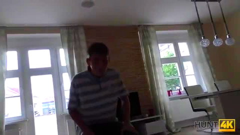 Handsome European guy in polo shirt with cash in Hunt4K casting scene