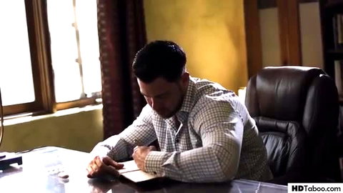 Seth Gamble muscular counselor writing at desk, Charlotte Sins seduction
