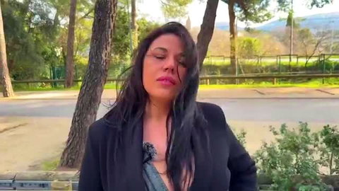 Vicky 40yo medical secretary deep cleavage outdoor tease