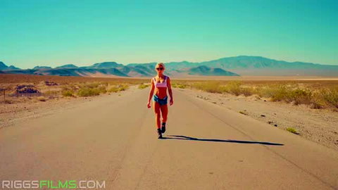 Fit Kitty in bikini struts desert road for creampie by Riggs Films