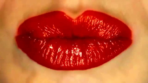 Gracie Gates glossy red lips blowjob tease closeup