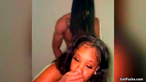 Ebony BBW doggystyle fucked by husband and friend threesome