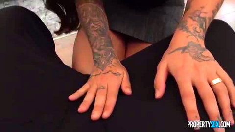 Adria Rae tattooed petite seduces realtor straddling in skirt