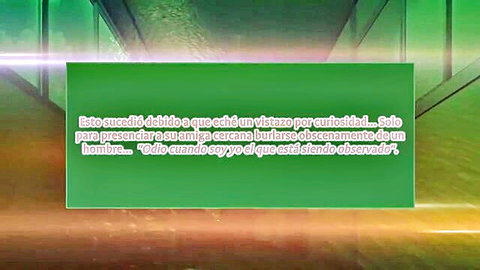 Green glowing text teasing viewer curiosity about girl watching porn for first time