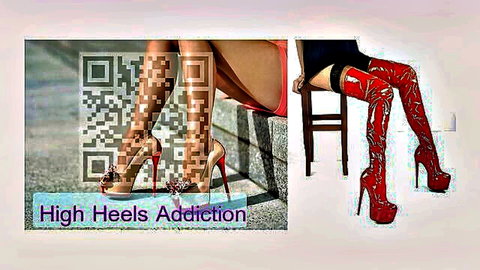 Sexy legs in red high heels and QR code stockings teasing high heels addiction fetish